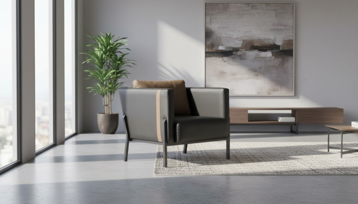 Schwarzer Ledersessel Arbeitszimmer Designer Einsitzer Leder Sitzmöbel