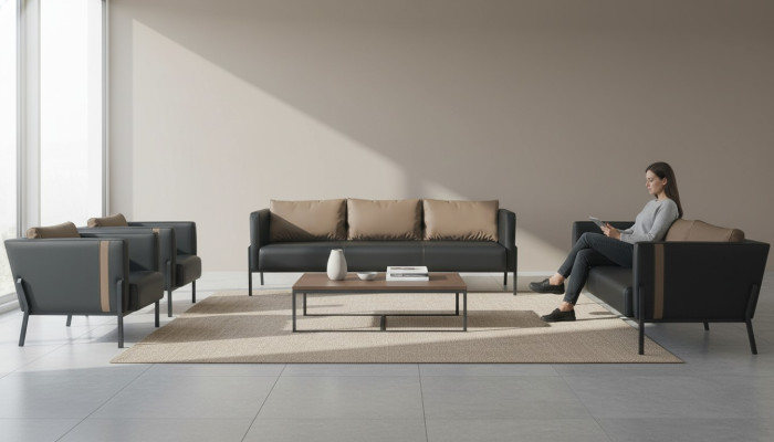 Arbeitszimmer Designer Sitzmöbel Luxuriöser 3-Sitzer 2x Sessel Zweisitzer