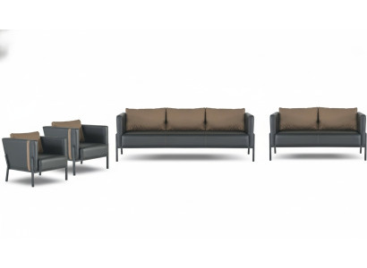 Arbeitszimmer Designer Sitzmöbel Luxuriöser 3-Sitzer 2x Sessel Zweisitzer