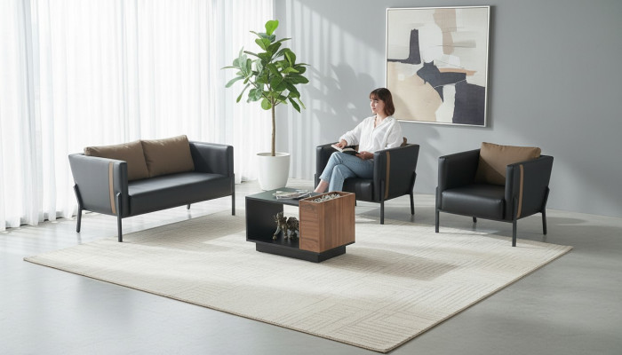 Arbeitszimmer Leder Sitzmöbel Designer 2-Sitzer 2x Lehnsessel Couchtisch