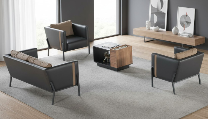 Arbeitszimmer Leder Sitzmöbel Designer 2-Sitzer 2x Lehnsessel Couchtisch
