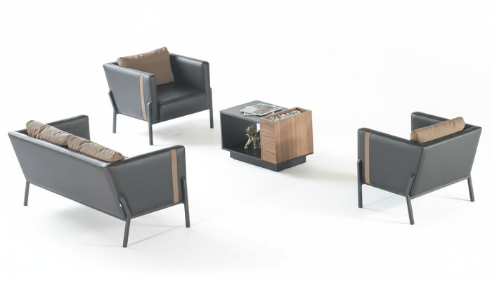 Arbeitszimmer Leder Sitzmöbel Designer 2-Sitzer 2x Lehnsessel Couchtisch