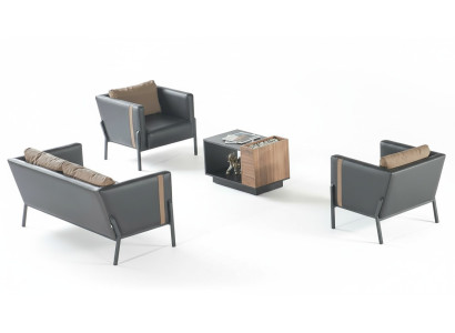 Arbeitszimmer Leder Sitzmöbel Designer 2-Sitzer 2x Lehnsessel Couchtisch