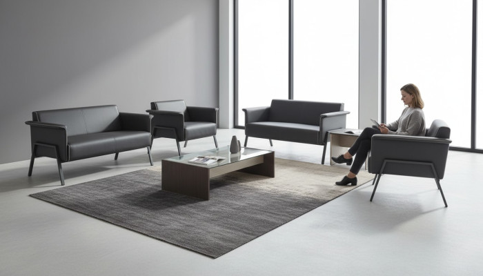 Arbeitszimmer Dunkelgrauer Kaffeetisch Edle 2-Sitzer 2x Lehnsessel Set