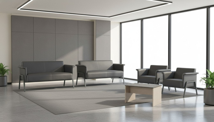 Arbeitszimmer Dunkelgrauer Kaffeetisch Edle 2-Sitzer 2x Lehnsessel Set