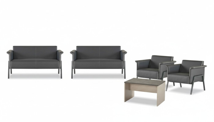 Arbeitszimmer Dunkelgrauer Kaffeetisch Edle 2-Sitzer 2x Lehnsessel Set
