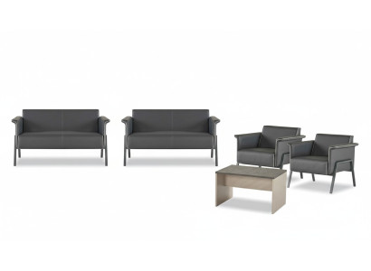 Arbeitszimmer Dunkelgrauer Kaffeetisch Edle 2-Sitzer 2x Lehnsessel Set