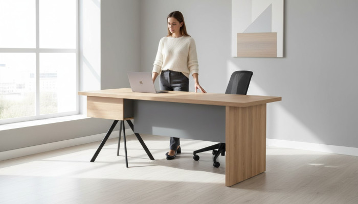 Beige-Grauer Arbeitszimmer Tisch Designer Rechteckiger Bürotisch Möbel