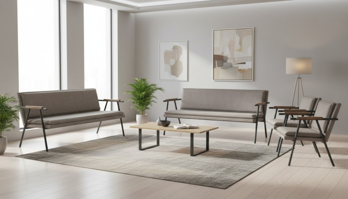 Arbeitszimmer Garnitur Polster 2x Dreisitzer Designer 2x Textil Sessel