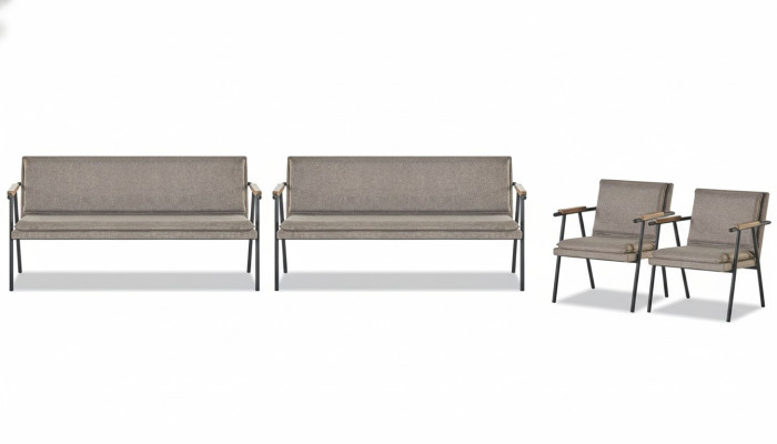 Arbeitszimmer Garnitur Polster 2x Dreisitzer Designer 2x Textil Sessel