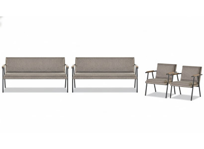 Arbeitszimmer Garnitur Polster 2x Dreisitzer Designer 2x Textil Sessel