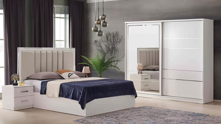 Schlafzimmer Garnitur Doppelbett Moderne Bett Nachttische 3tlg Beige