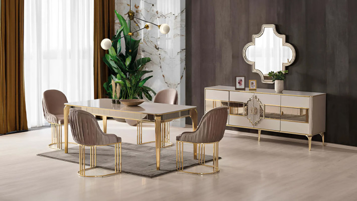 Esstisch Esszimmertisch Luxus Tisch Metall Gold Esszimmer Moderne
