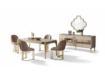 Esszimmermöbel Essgruppe 7tlg Esstisch Stühle Sideboard Beige Tisch