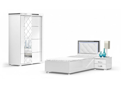 Schlafzimmermöbel Bett Nachttisch Kleiderschrank 3tlg Weiß Einzelbett