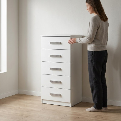 Kommode Holzschrank Schrank mit 2 Schiebetüren Holz Weiß Anbauschrank