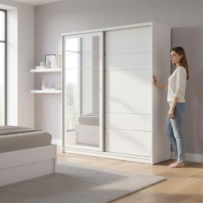 Kleiderschrank Holzschrank Schrank Anbauschrank Spiegel Holz Weiß