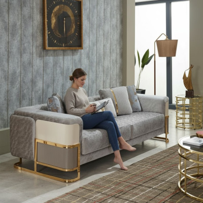 Stoffsofa Luxus Dreisitzer Sofa 3 Sitzer Polstersofa Couch Grau Stoff