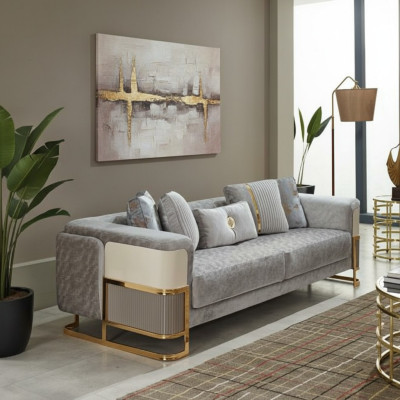 Stoffsofa Luxus Dreisitzer Sofa 3 Sitzer Polstersofa Couch Grau Stoff