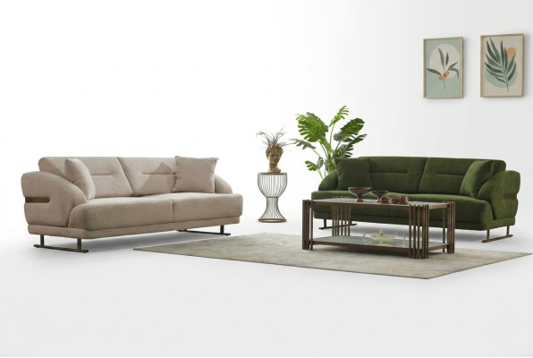 Stoffsofa Garnitur Dreisitzer Sofa Polstersofa Couch Beige Grün Stoff