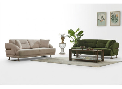 Stoffsofa Garnitur Dreisitzer Sofa Polstersofa Couch Beige Grün Stoff