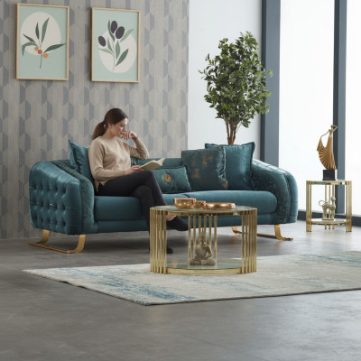 Stoffsofa Couch Dreisitzer Sofa 3 Sitzer Polstersofa Blau Moderne