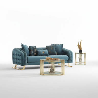 Stoffsofa Couch Dreisitzer Sofa 3 Sitzer Polstersofa Blau Moderne