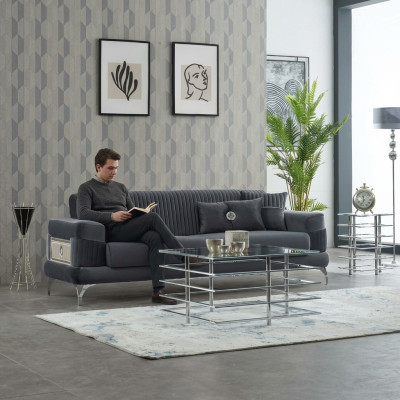 Stoffsofa Couch Luxus Dreisitzer Polstersofa Sofa 3 Sitzer Grau Couchen