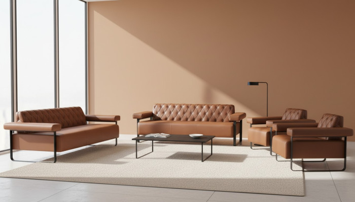 Sofagarnituren 3-Sitzer 2x Sessel Edelstahl Chesterfield Design Braun