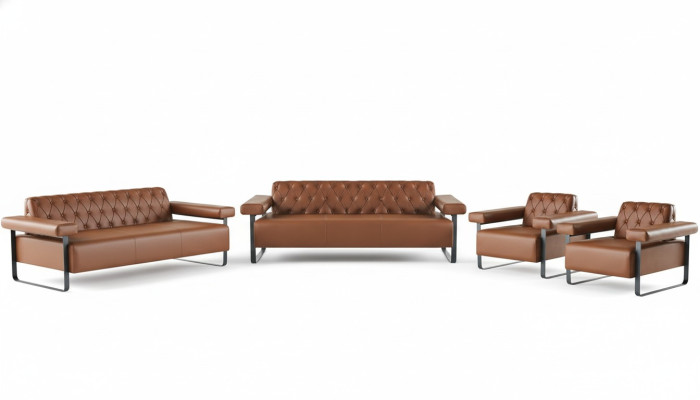 Sofagarnituren 3-Sitzer 2x Sessel Edelstahl Chesterfield Design Braun