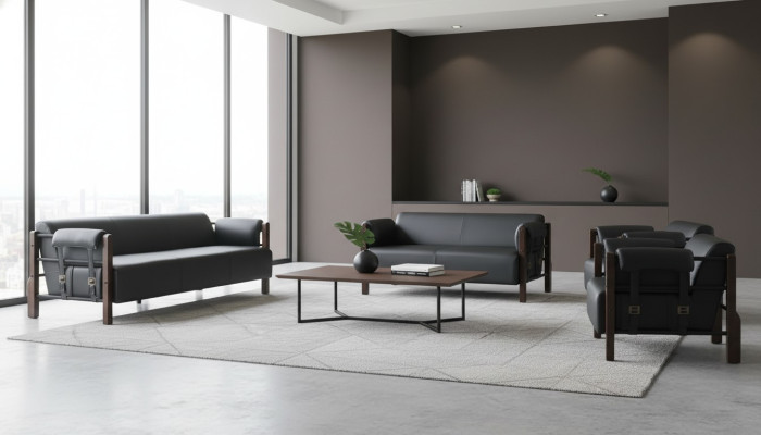 Sitzmöbel 3-Sitzer 2-Sitzer Couch Sofas Ledersofas Set Sessel Schwarz