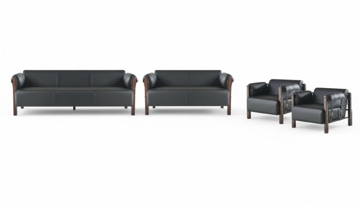 Sitzmöbel 3-Sitzer 2-Sitzer Couch Sofas Ledersofas Set Sessel Schwarz