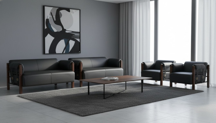 Ledersofas Couch 2-Sitzer Sofas Sofas Sessel Schwarz Modern Leder Holz