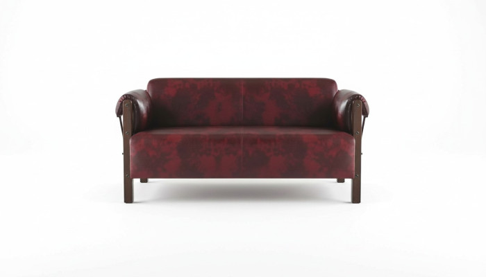 Couch Bordeaux Ledersofa 2-Sitzer Leder Holz Modern Sofa Armlehnen