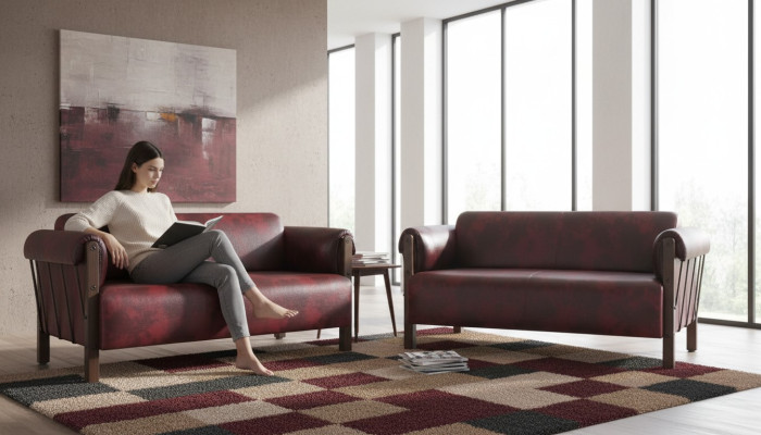 Ledersofas 2-Sitzer Bordeaux Leder Sitzmöbel Sofa-Set Sofas Modern