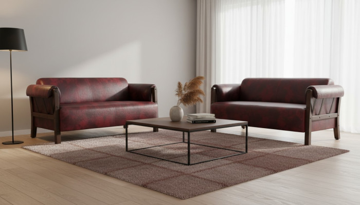 Ledersofas 2-Sitzer Bordeaux Leder Sitzmöbel Sofa-Set Sofas Modern
