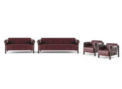 Sofa-Set Couch 3-Sitzer 2-Sitzer Sessel Bordeaux Ledersofas Komplett