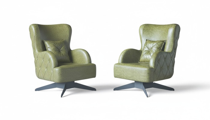 Chesterfield Set Sessel Grün Polster Klassisch Edelstahlfüße Leder Kissen