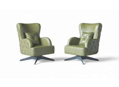 Chesterfield Set Sessel Grün Polster Klassisch Edelstahlfüße Leder Kissen