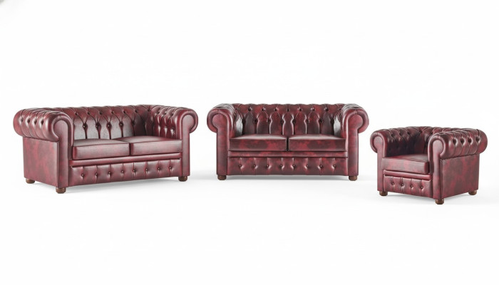Ledersofas Chesterfield Sofas 2-Sitzer Sessel Bordeaux Klassisch Leder