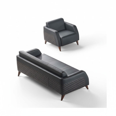 Ledersofas Set 3-Sitzer Sessel Schwarz Couch Modern Sofa-Set Sitzmöbel