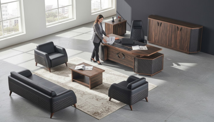 Schreibtisch Sofas Arbeitszimmer Komplett Set Büroeinrichtung Garnitur