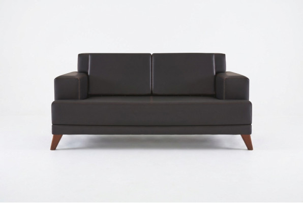 Couch Leder 2-Sitzer Sofa Schwarz Einfarbig Modern Design Ledesofa Holz