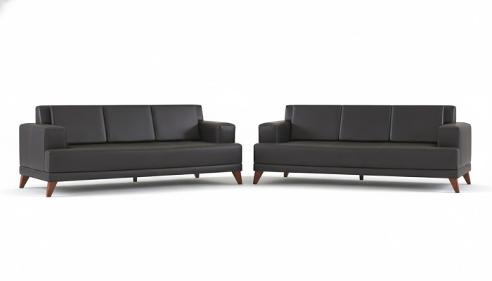 Ledersofas Modern Couch 3-Sitzer Schwarz Polster Kissen Leder Holz