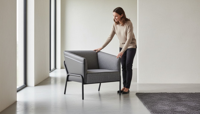 Sessel Leder Edelstahl Grau 1-Sitzer Modern Lehnsessel Stil Textil