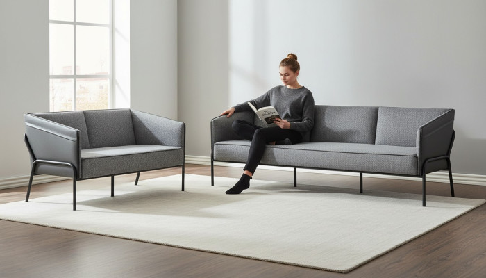 Moderner Sofa-Set 3-Sitzer 2-Sitzer Grau Textil Leder Edelstahl Couch