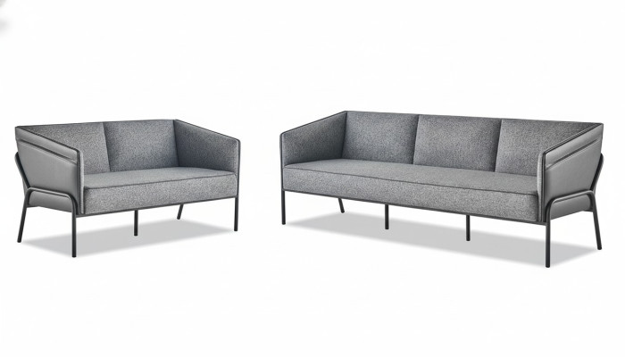 Moderner Sofa-Set 3-Sitzer 2-Sitzer Grau Textil Leder Edelstahl Couch