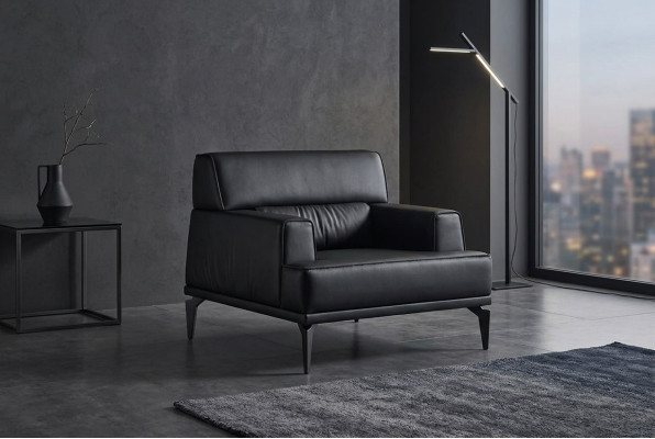 Sessel Lehnsessel Schwarz Leder Weiche Vierseitig Modern Edelstahl Holz