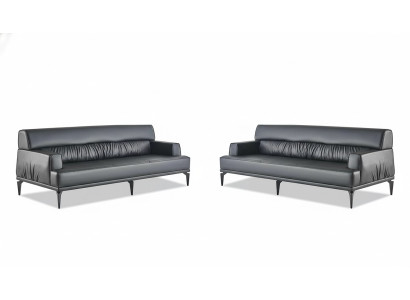 Sofas Leder Sofa-Set Schwarz 3-Sitzer Dreisitzig Ledersofas Couch Modern