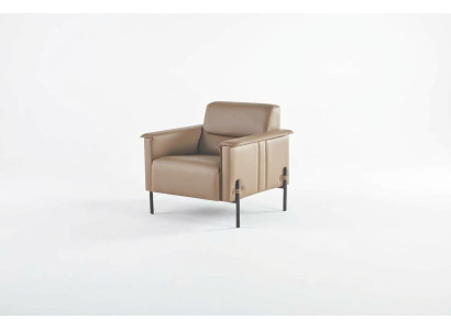 Lehnsessel Beige Edelstahl Sessel Modern Leder Holz 1-Sitzer Weiche